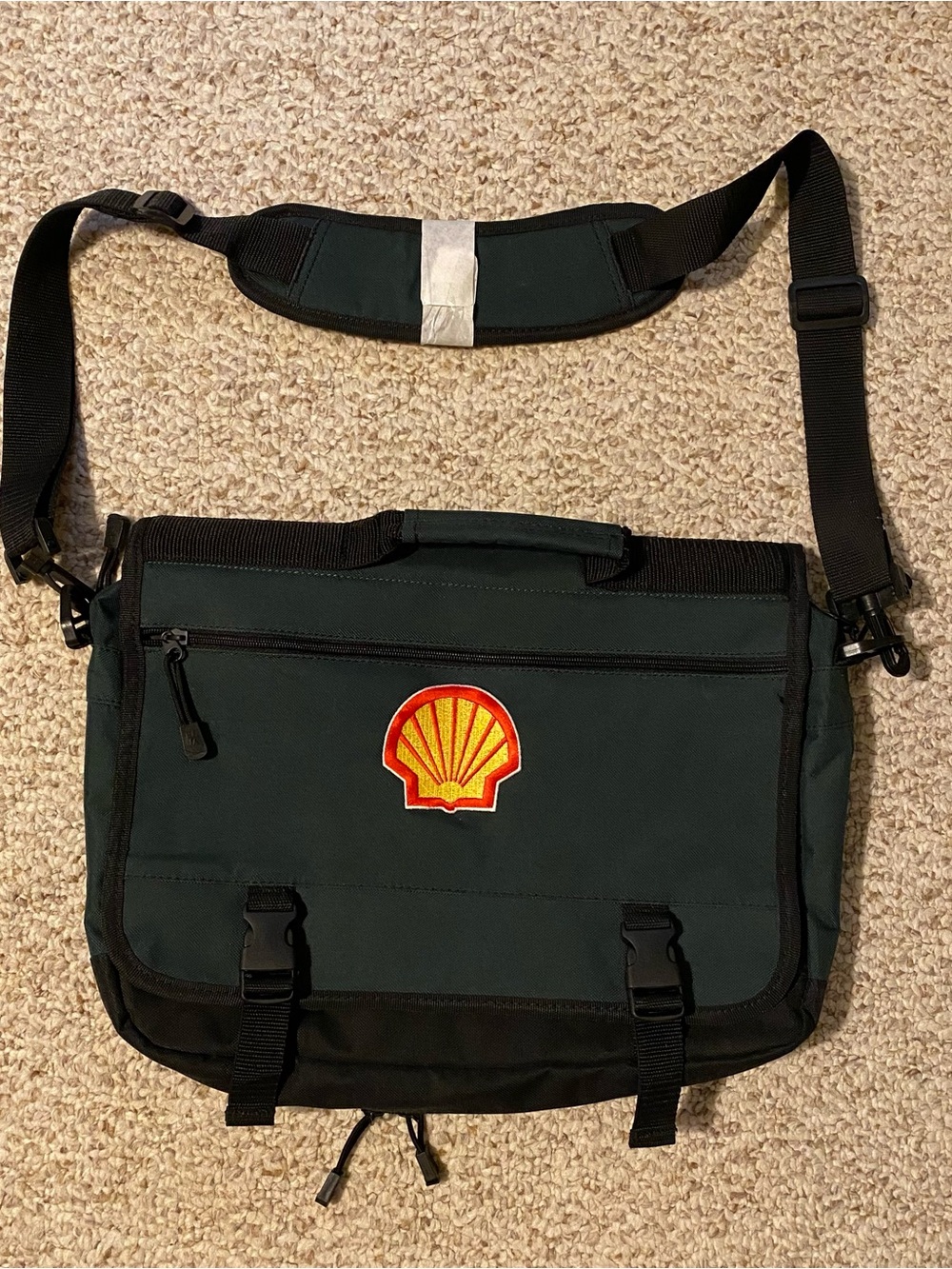 Port and Company Dark Green Messenger Bag with Shell Patch